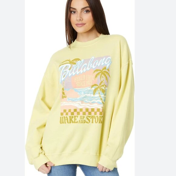 Billabong Ride In Oversized Crew Sweatshirt in Sunspell Yellow Size Medium - Picture 2 of 7